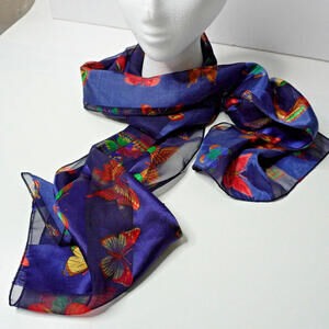 Butterfly Scarf Blue Multicolor Rainbow Art to Wear Whimsical‎ Fairy Boho Twee